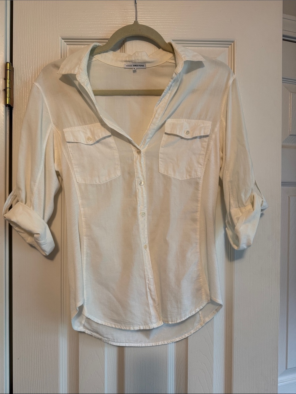 James Perse Cream Button-Down Shirt with Roll-Tab Sleeves